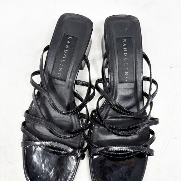 Y2K Bandolino Black Patent Leather Strappy Square Toe Sandals Women's Size 8M - Picture 3 of 9